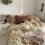 MKXI Yellowish Beige & Red Floral Duvet Cover Set Twin XL Size by MKXI