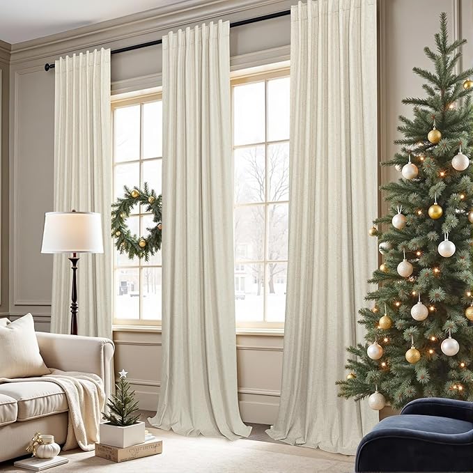 Short Linen Blackout Curtains for Bay Windows 48 Inch Length Bedroom Living - Image 2