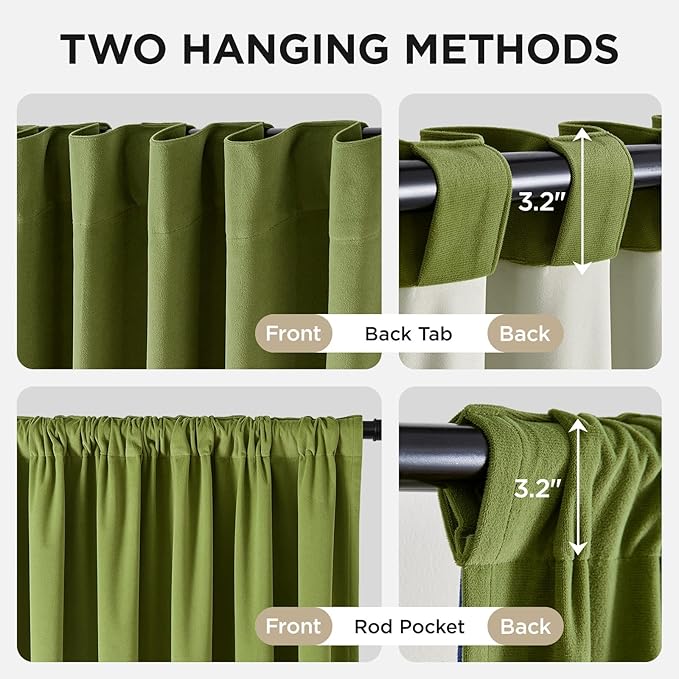 Joydeco Moss Green 100% Blackout Curtains 96 Inch 2 Panels, Luxury Thermal - Image 3
