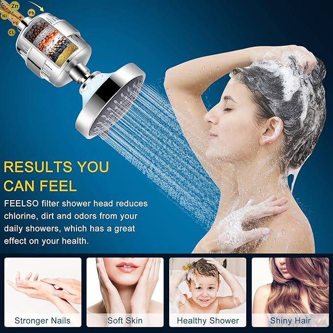 FEELSO Shower Head and 15 Stage Shower Filter Combo, High Pressure 5 Spray - Image 3
