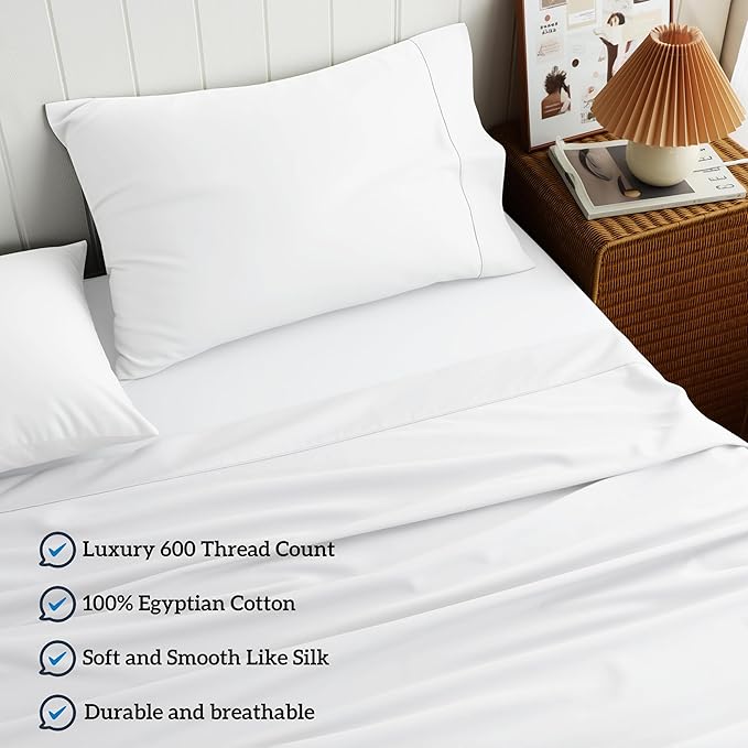 Cotton Flat Sheets Only, 600 TC 100% Cotton Flat Sheet Top Sheet Only, King - Image 2