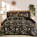 Yiran King Size Comforter Set, 7 Pieces Black Floral Soft Bedding Sets - Image 9