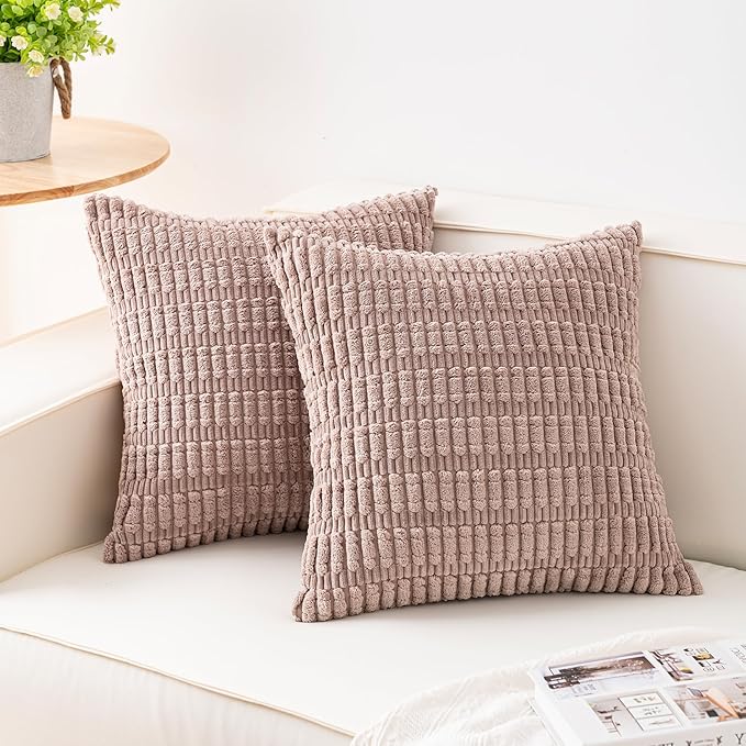 Aegero Pack of 2 Corduroy Decorative Throw Pillow Covers 26x26 InchSoft Striped by Unknown