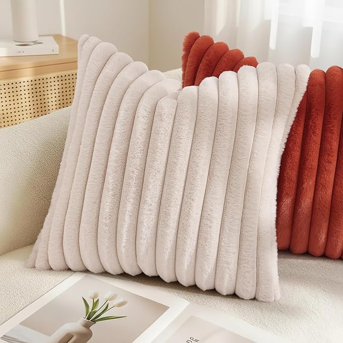 decorUhome Summer Cozy Faux Fur Throw Pillow Covers 22x22 Set of 2 Decorative - Image 4