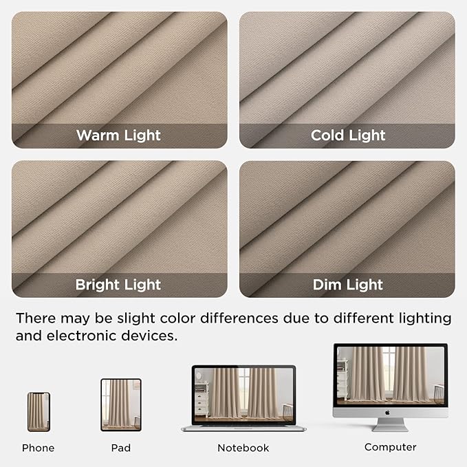 Joydeco Beige 100% Blackout Curtains 90 Inch 2 Panels, Luxury Thermal Beige - Image 7