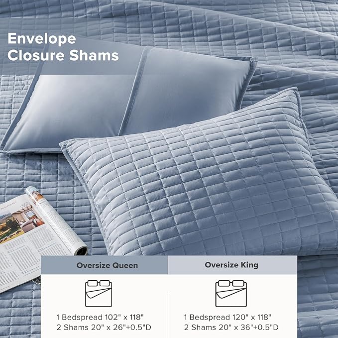 Comfort Spaces Blue Oversized Queen Quilt Set 102"x118" Bedspread Quilted - Image 5