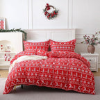 JSD Red Christmas Duvet Cover Set Queen Size, 3 Piece Snowflakes Reindeer - Image 7