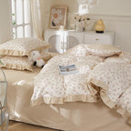 mixinni Beige Floral Duvet Cover Twin Size, 100% Cotton Cute Strawberry Floral - Image 7
