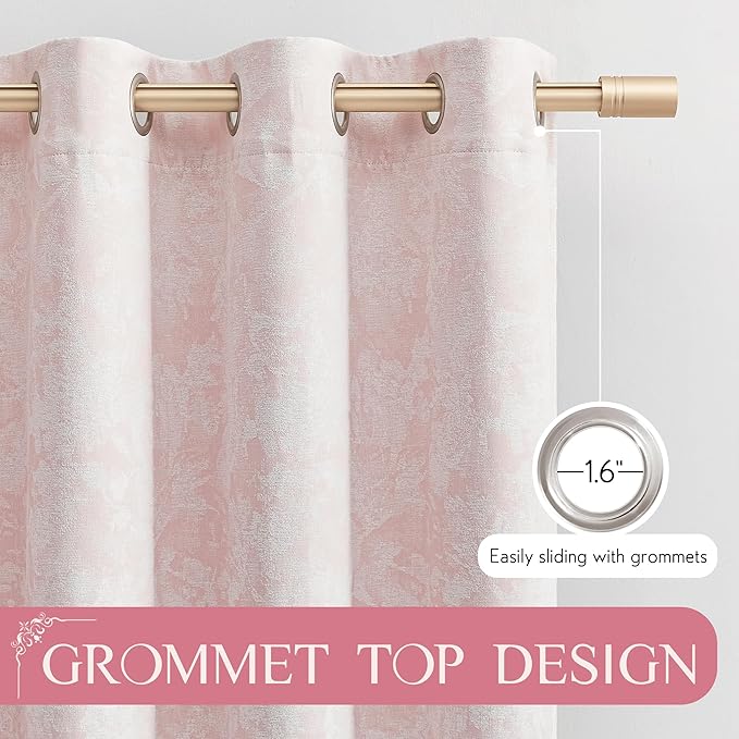 Beauoop Pink Floral Jacquard Blackout Curtains 84 Inches Long 2 Panels - Image 6