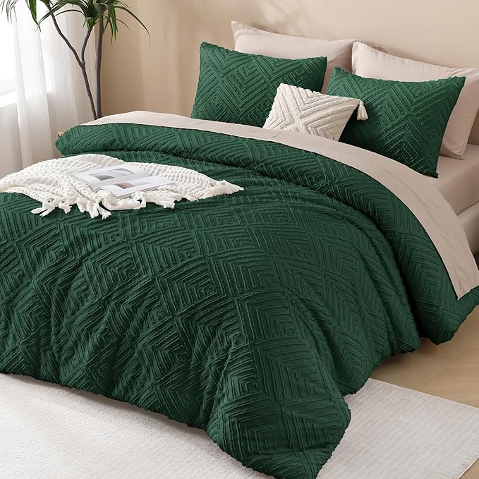 Andency Dark Emerald Green Oversized King Comforter 120"x120", 3 Pieces Super - Image 6