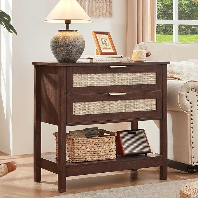 LEYAOYAO 31.5" Wide Rattan Night Stand, Large Boho Nightstand, Bedside Table - Image 3