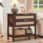 LEYAOYAO 31.5" Wide Rattan Night Stand, Large Boho Nightstand, Bedside Table - Image 3
