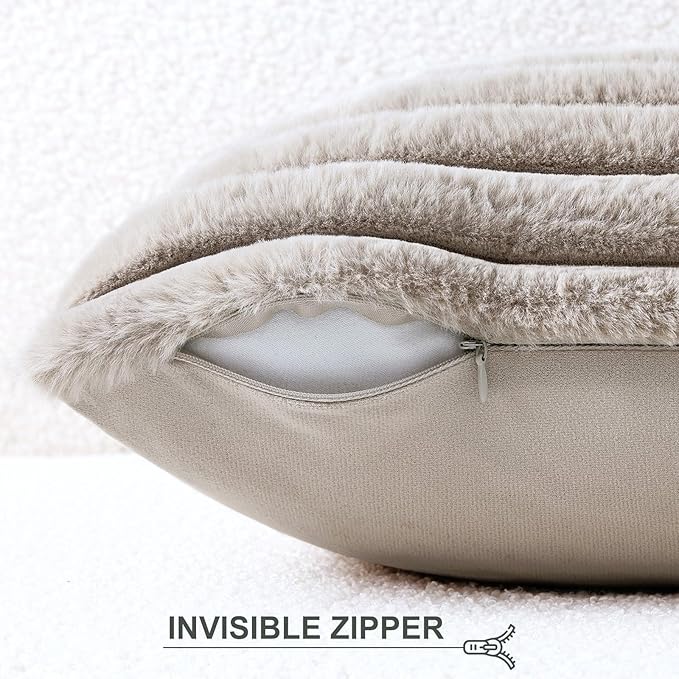 Pallene Faux Fur Plush Throw Pillow Covers 24x24 Set of 2, Luxury Soft Fluffy - Image 3