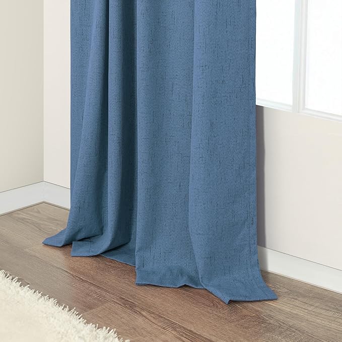 Denim Blue Back Tab Blackout Curtains 108 Inches Long 2 Panel Set Cotton Linen - Image 9