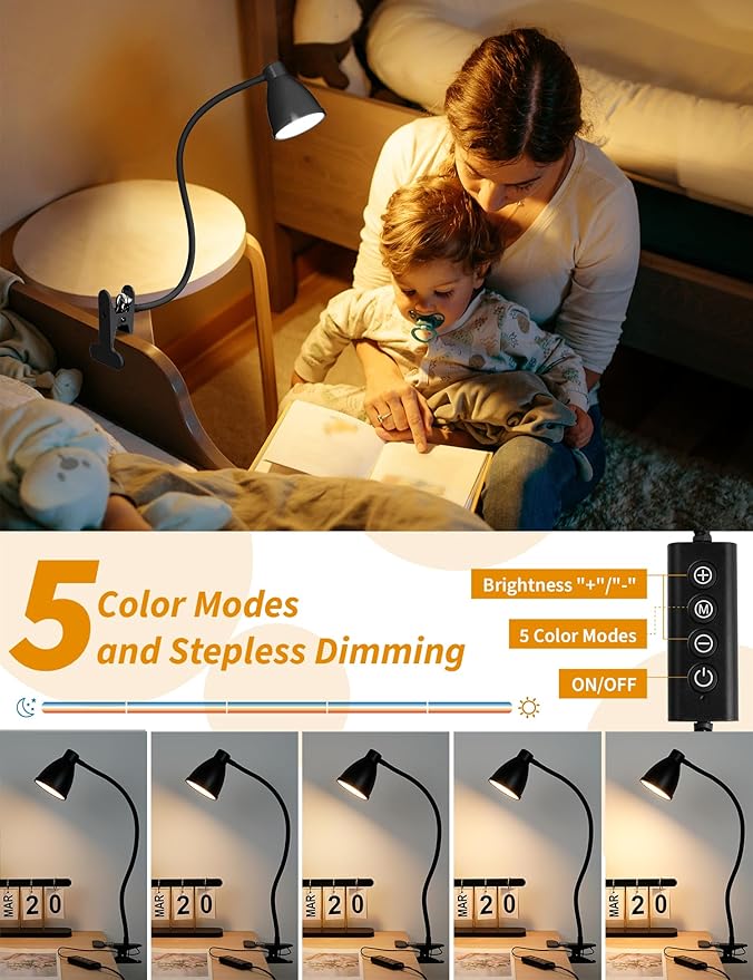 BOHON Desk Lamp 5 Color Modes 10 Brightness Dimmer Reading Light 10W 38 LED - Image 3