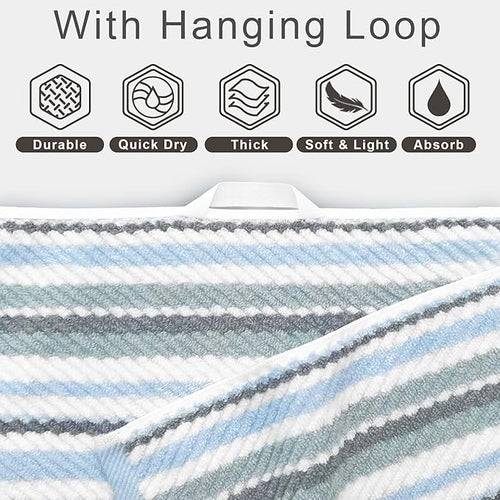 100% Cotton Blue Striped Luxury 6 Piece Towel Set, Quick Dry & Highly Absorbent - Image 2