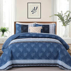 DJY Stripe Quilt Set Queen Size Blue Bedspread Coverlet Set 3 Pieces Boho - Image 2