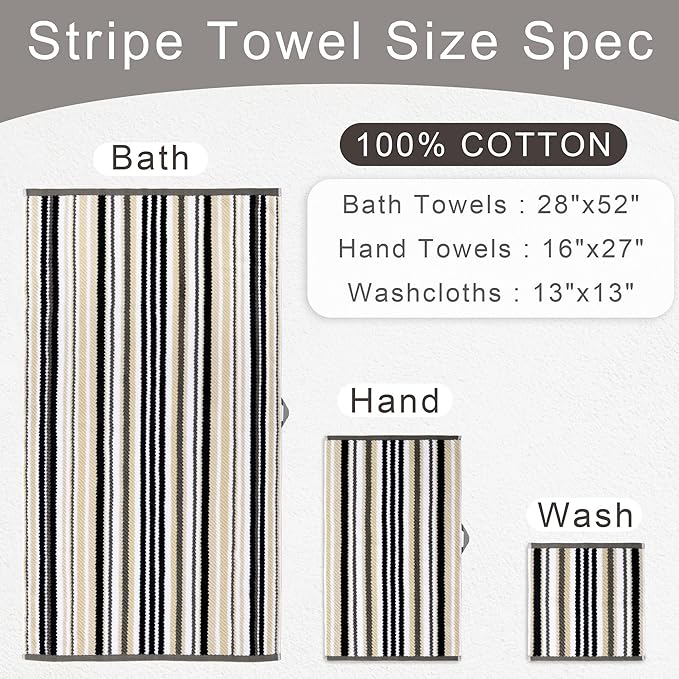VOOVA & MOVAS Black & Gray Striped 100% Cotton Hand Towels - Image 2