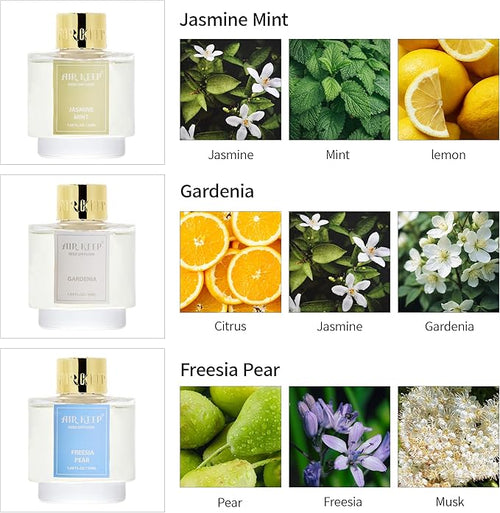 Airkeep Reed Diffuser Set of 3, Jasmine Mint Gardenia Freesia Pear Oil Reed - Image 2