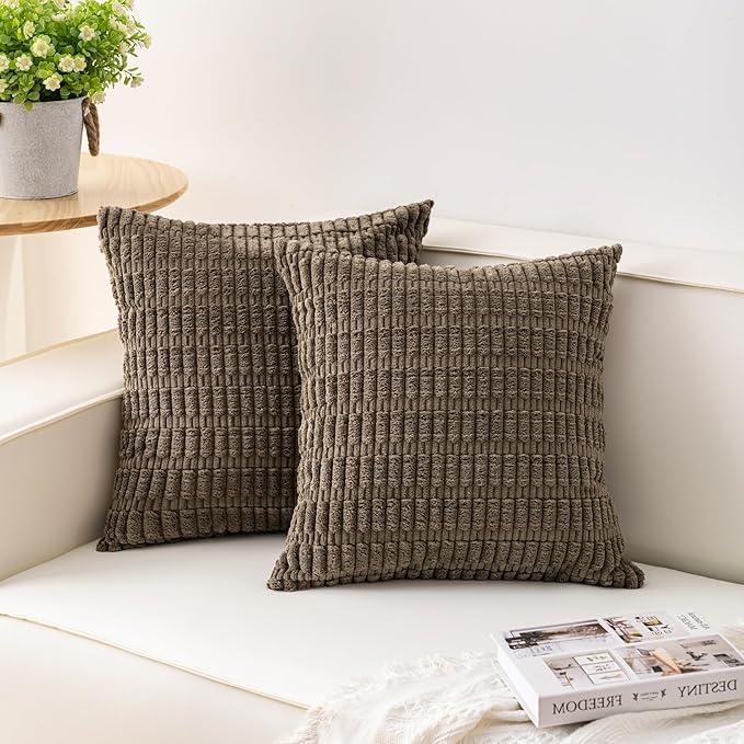Aegero Pack of 2 Corduroy Decorative Throw Pillow Covers 18x18 InchSoft Boho by Unknown