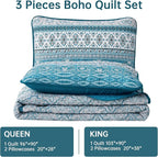 WONGS BEDDING Boho Queen Quilt Set, Teal and Blue Bohemian Quilt Bedding Set - Image 7