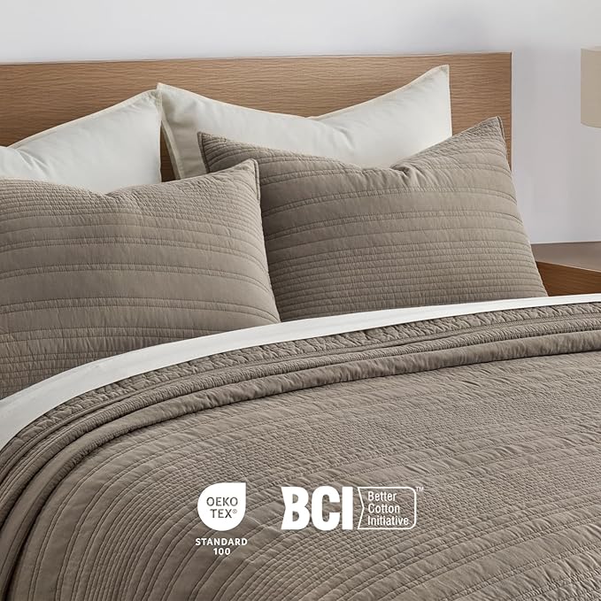EVERGRACEHOME 100% Cotton Modern Lines Quilt Set Queen Size, Pre-Washed Soft - Image 6