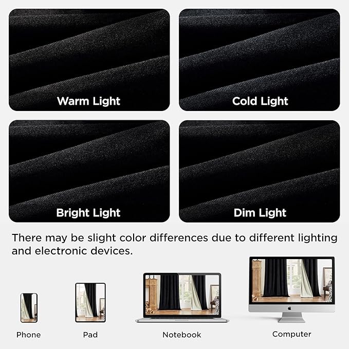 Joydeco Black 100% Blackout Curtains 102 Inch 2 Panels, Luxury Thermal - Image 7