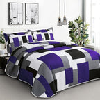 Tyrot 3 Piece Dark Purple Grey Quilt Set California King Size Black White - Image 2