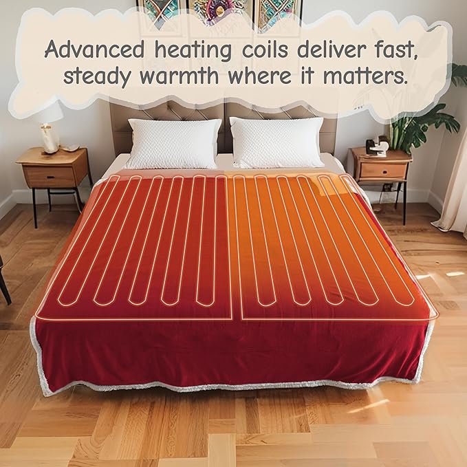 Electric Heated Blanket Queen Size 84"x90", Soft Flannel - Image 2