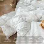 MooMee Striped Duvet Cover Set 100% Washed Cotton Linen Like Textured - Image 3