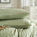JELLYMONI Green Duvet Cover Oversized Queen Size, Soft Breathable Seersucker - Image 7