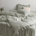 MKXI Sage Green Gingham Duvet Cover Twin, 3-Piece Ruffled Bedding Set by MKXI