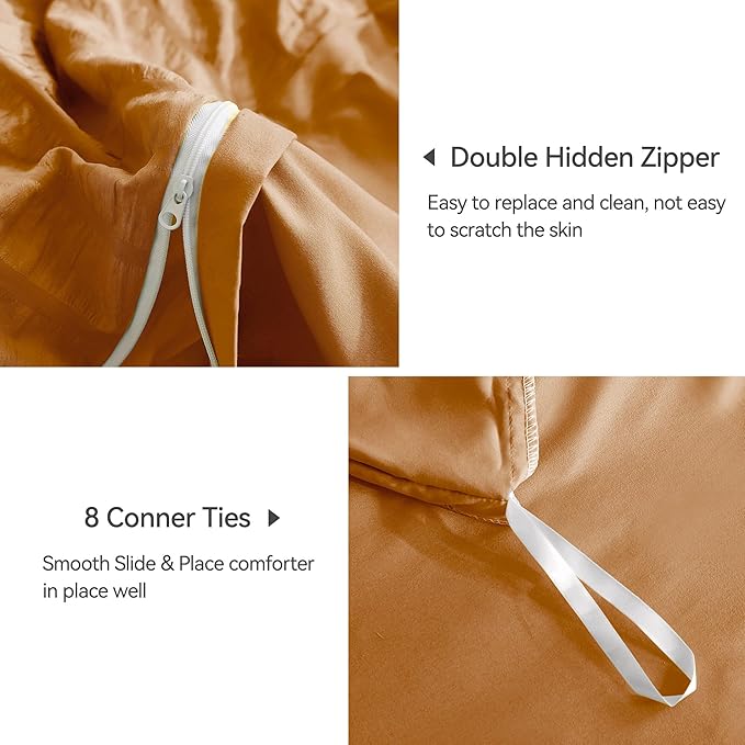 JELLYMONI Burnt Orange Duvet Cover Queen Size, Soft Breathable Seersucker Duvet - Image 5