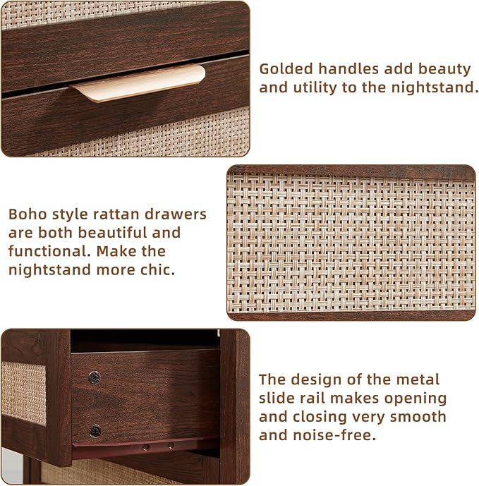 LEYAOYAO 31.5" Wide Rattan Night Stand, Large Boho Nightstand, Bedside Table - Image 5