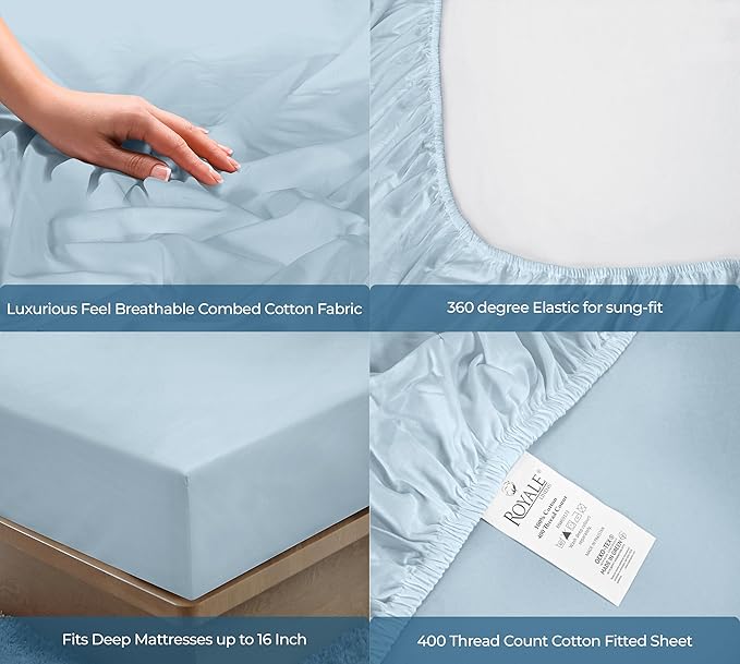 Royale Linen 400 Thread Count 100% American Grown Cotton Fitted Sheet Twin Size - Image 5