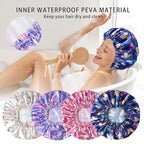 Shower Cap for Women, Double Layers Shower Caps Reusable Waterproof, Bathing - Image 8
