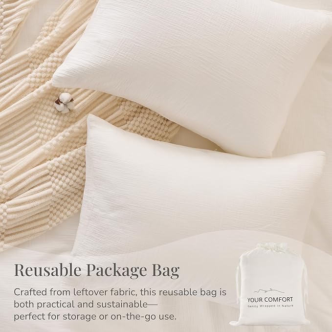 Off White Duvet Cover Queen Size, 100% Sandwashed Cotton Soft Queen Duvet Cover - Image 7