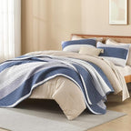 Litanika Quilt Queen Size Mineral Blue, Stripe Patchwork Summer Bedspread - Image 4