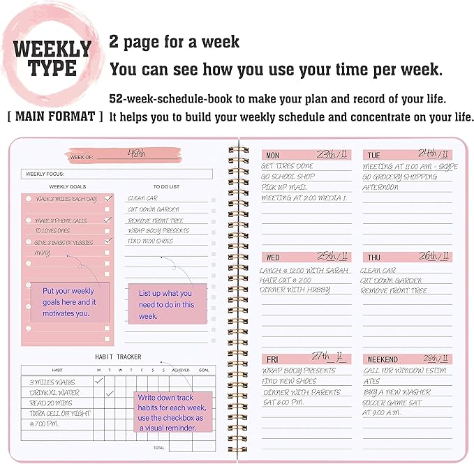 Undated Weekly Planner- Weekly Goals Notebook, A5 To Do List Planner, Habit - Image 3
