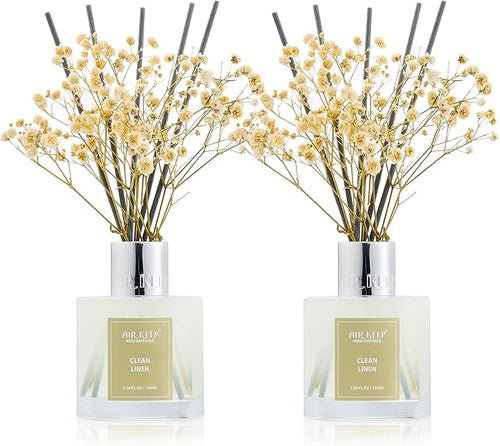 Airkeep Reed Diffuser 3.38 oz 2pk, Clean Linen Scented Reed Diffuser Set by Airkeep