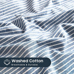 Wake In Cloud - Striped Cotton Duvet Cover Set, 100% Washed Cotton Textured - Image 6
