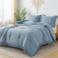 Andency Grayish Blue Comforter Set California King, 3 Pieces Boho Tassel by Andency