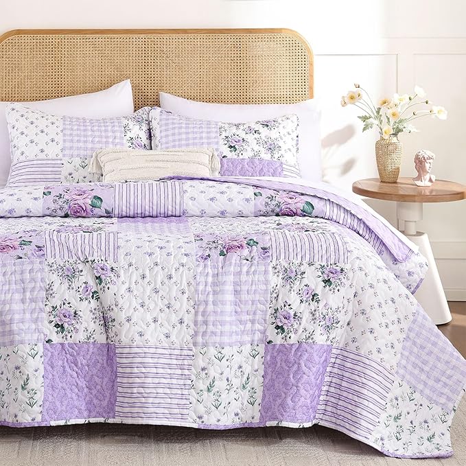 YIKUSH Quilt Sets King Size Floral Quilt Set 3 Pieces Bedding Set Bedspreads by YIKUSH