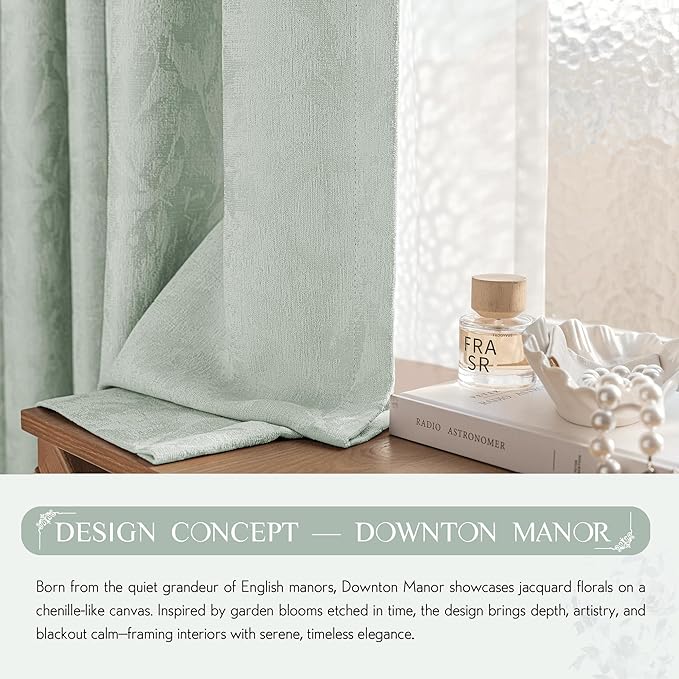 Beauoop Green Floral Jacquard Blackout Curtains 84 Inches Long 2 Panels - Image 9