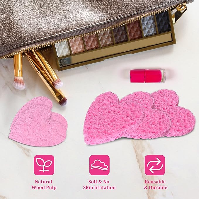 50-Count Kickleen Compressed Cellulose Heart Shape Facial Sponges | Natural - Image 4
