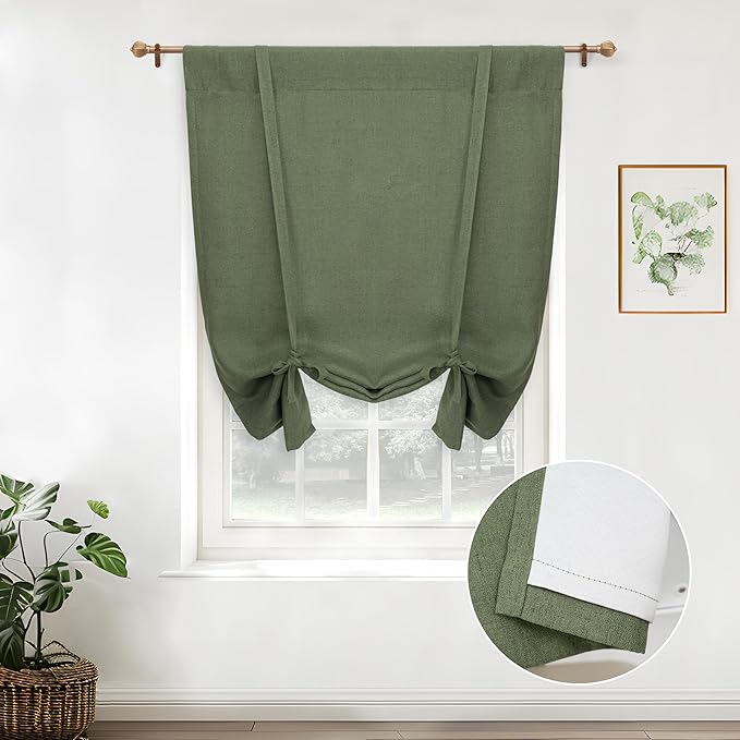 DriftAway Double Layer Linen Blackout Tie Up Curtains Thermal Insulated Fully by DriftAway