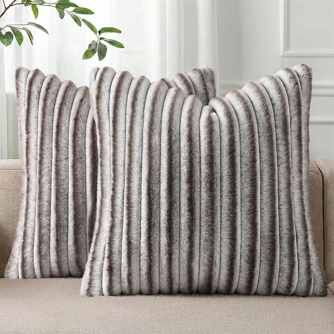 Pallene Faux Fur Plush Throw Pillow Covers 18x18 Set of 2, Luxury Soft Fluffy by PALLENE