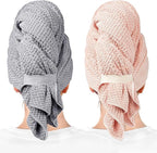 Microfiber Hair Towel Wrap Turban 2 Pack Large | Super Absorbent Quick Dry & by YHPDYL