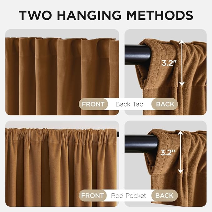 Joydeco Golden Brown 100% Blackout Curtains 108 Inch 2 Panels, Luxury Thermal - Image 3