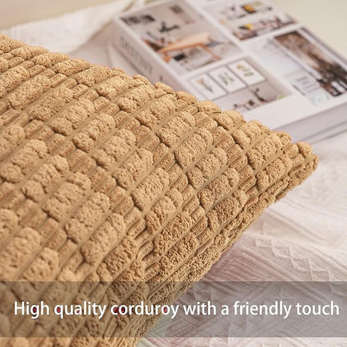 Aegero Pack of 2 Corduroy Decorative Throw Pillow Covers 20x20 InchSoft Striped - Image 2